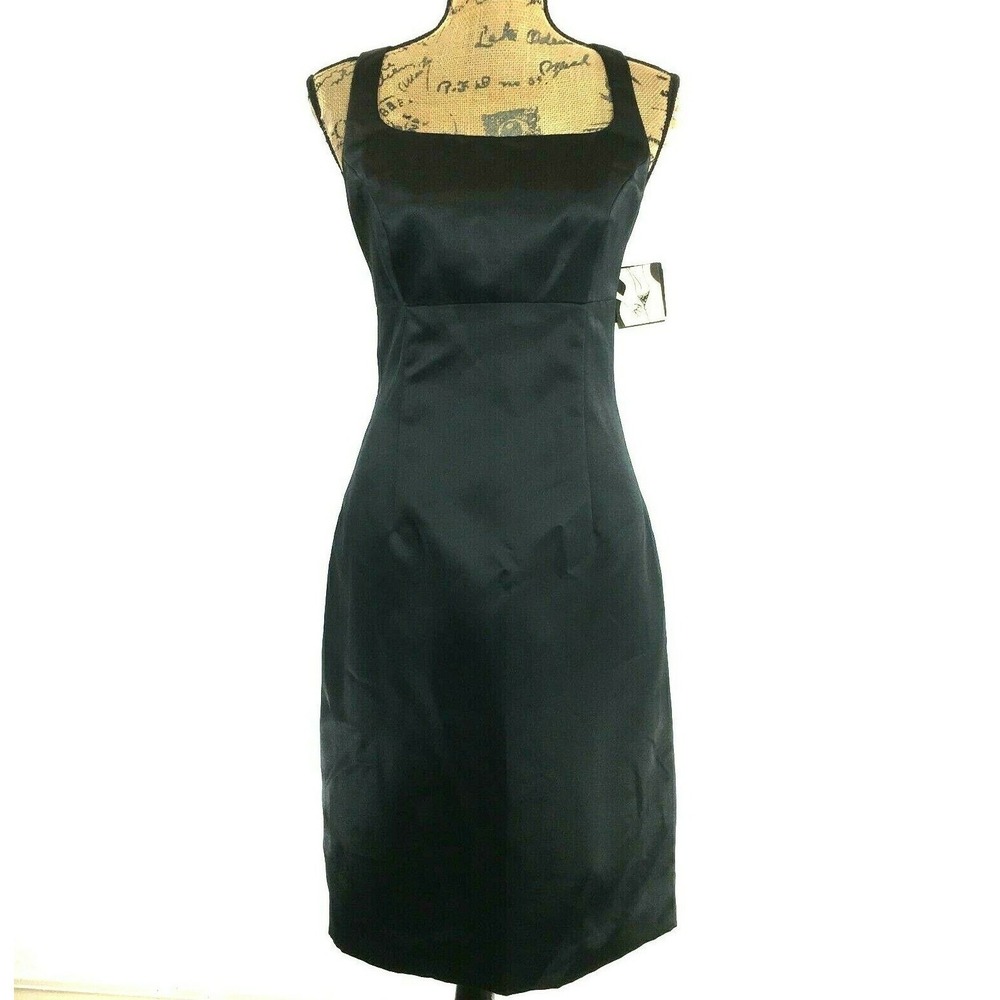 NWT Nicole Miller Dress 10 Black Satin Empire Sheath Cocktail Party